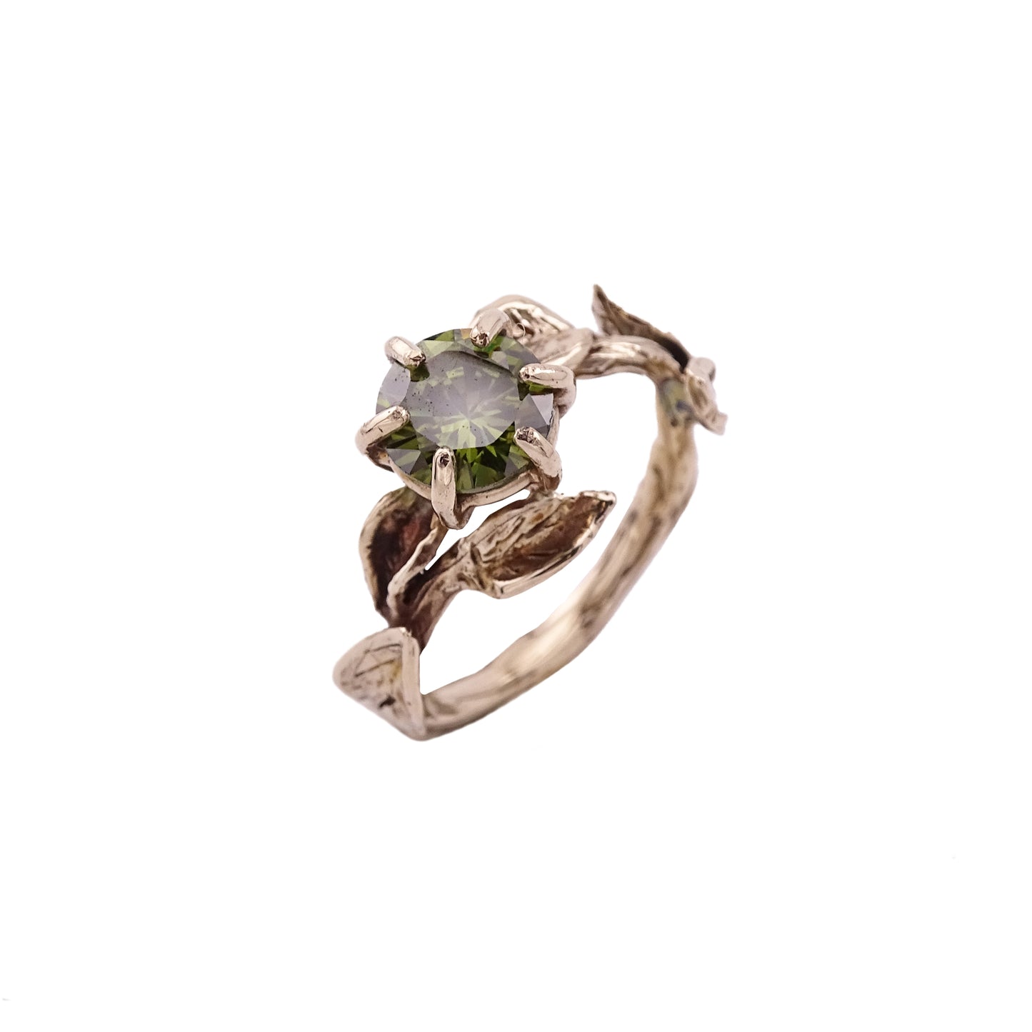 Anello ramo foglie con zircone