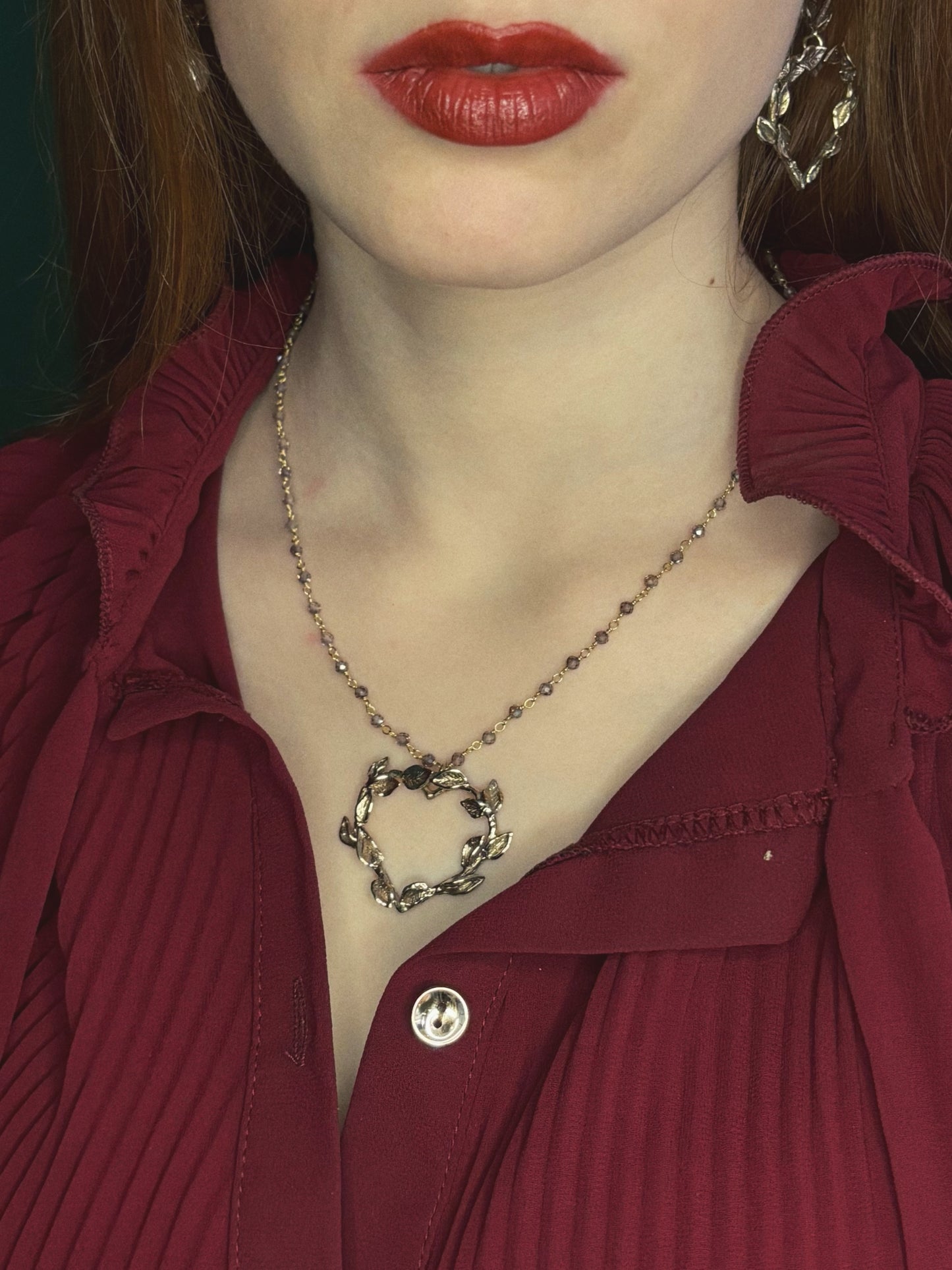Collana rosario cuore ramo