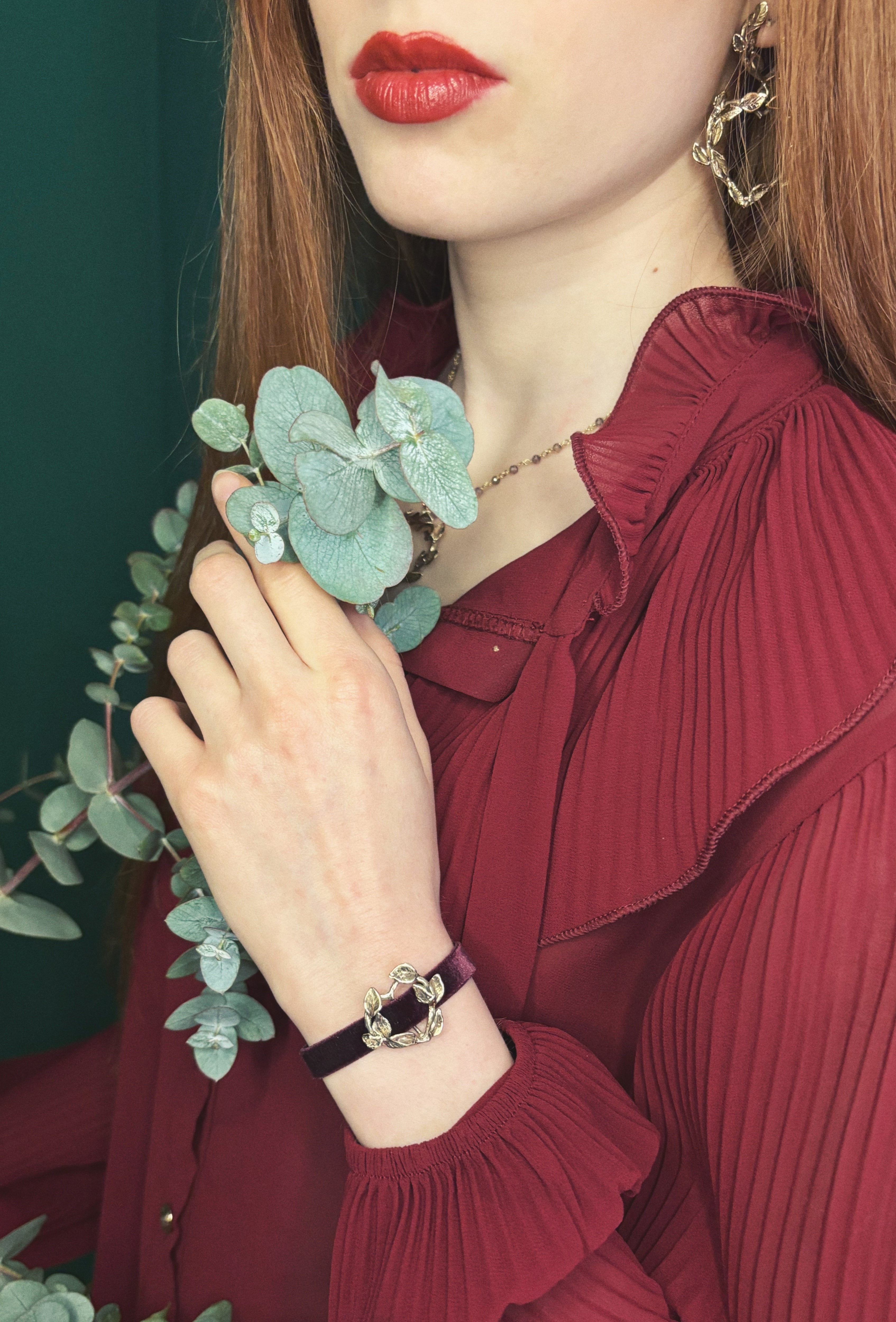 Bracciale velluto cuore ramo