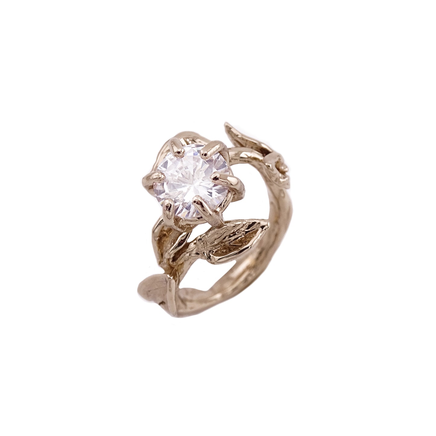Anello ramo foglie con zircone