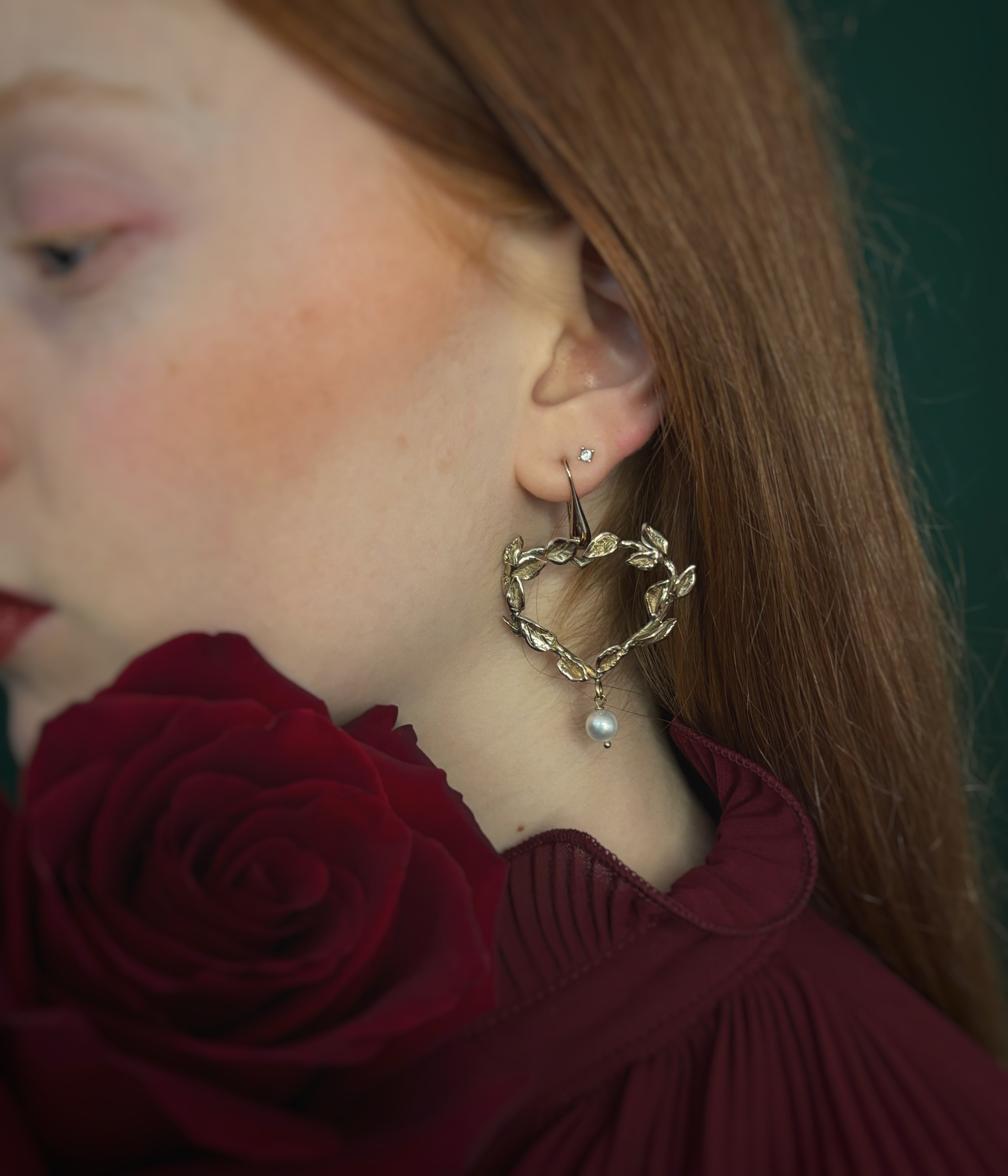 Orecchini cuore ramo big con perla