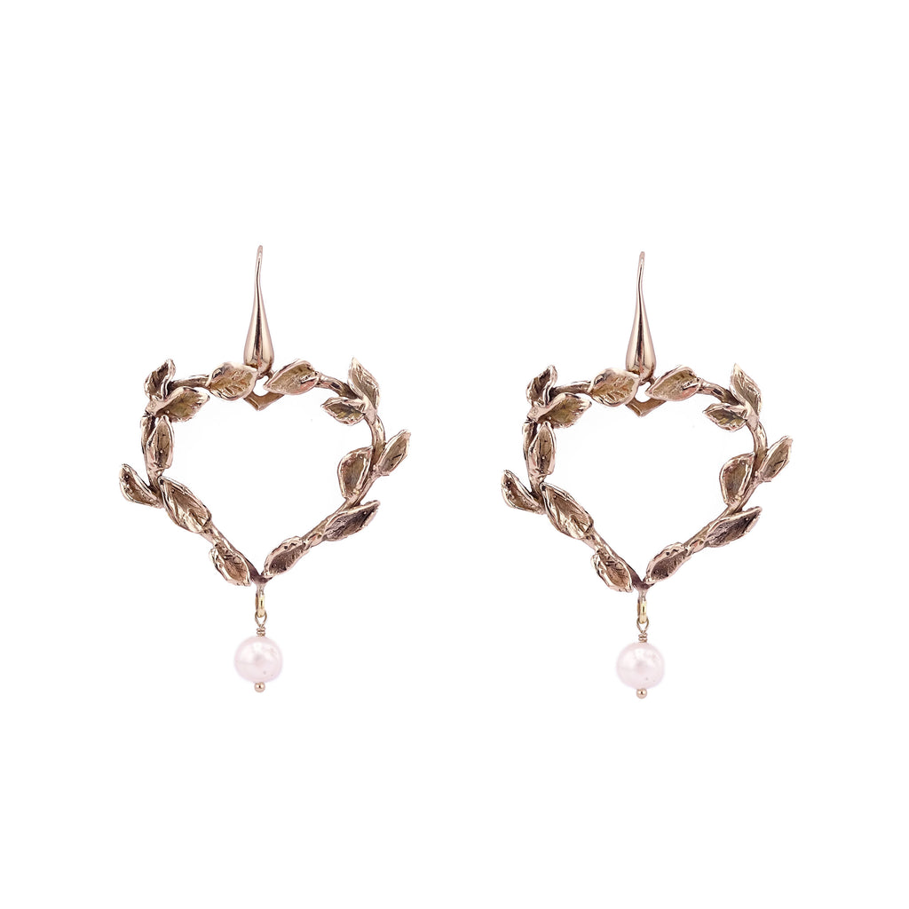 Orecchini cuore ramo big con perla